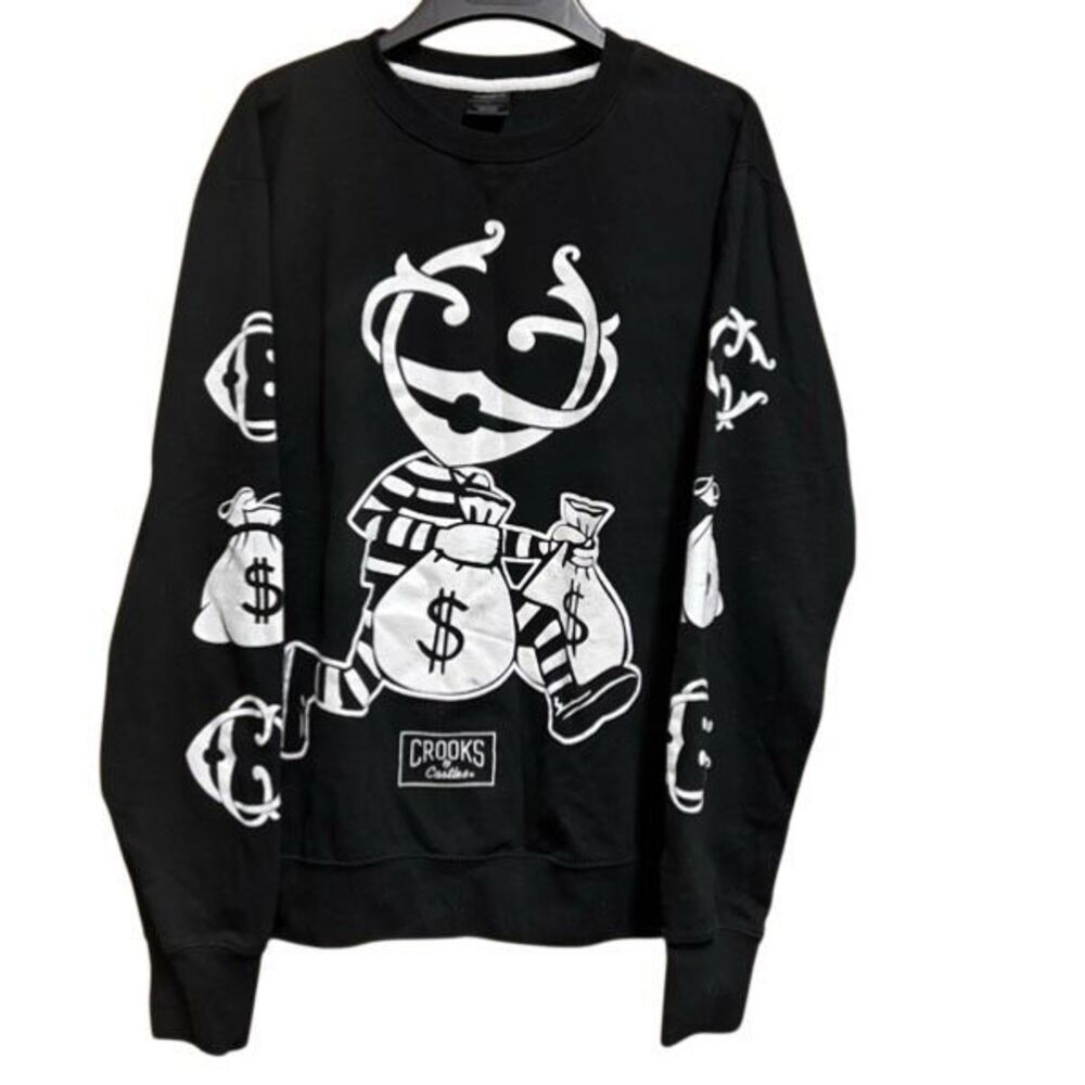 Crooks & Castles Size Large Black & White Graphic Crew Neck Sweatshirt